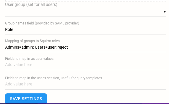 Group options under SSO SAML Configuration