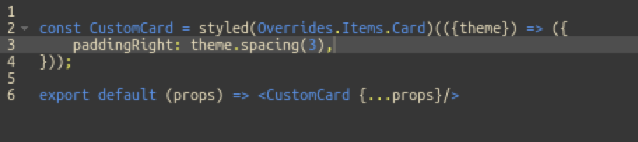 Example Items Card component with changed padding